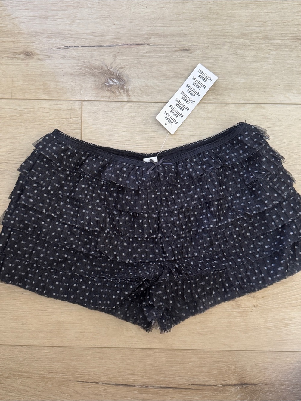 Black Polka Dot Ruffle Mini Black ruffle Shorts